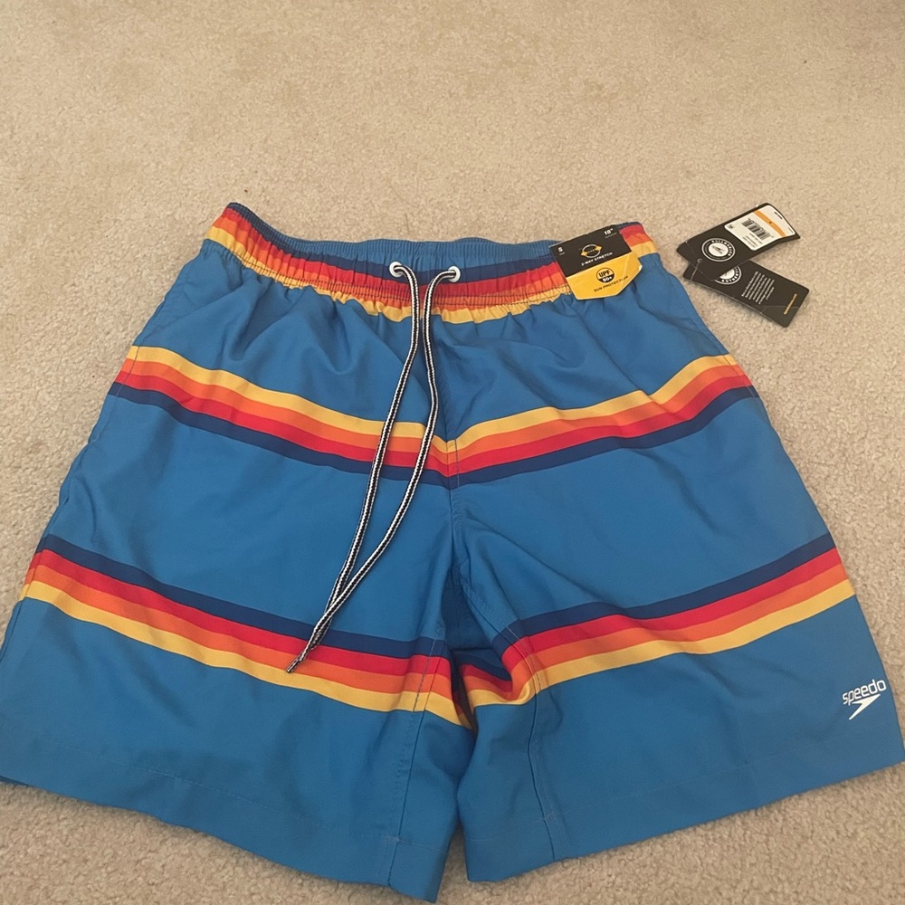 Speedo Blue and Red Swim Trunks with Classic Style